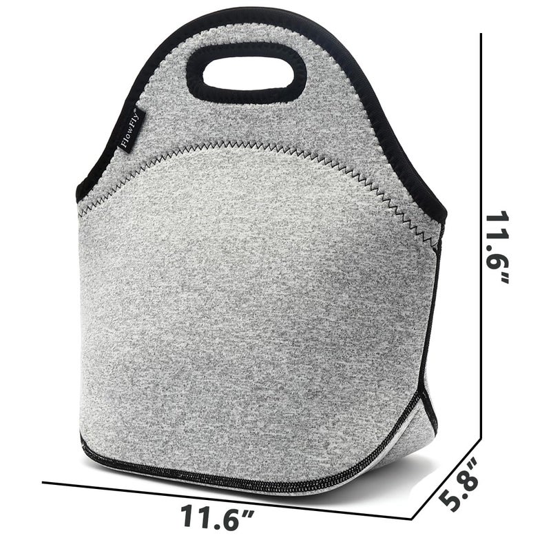 FlowFly Neoprene kids Lunch box Insulated Soft Bag Mini Cooler Thermal Meal Tote Kit for Boys, Girls,Men,Women,School,Work, Office, Grey - Image 3